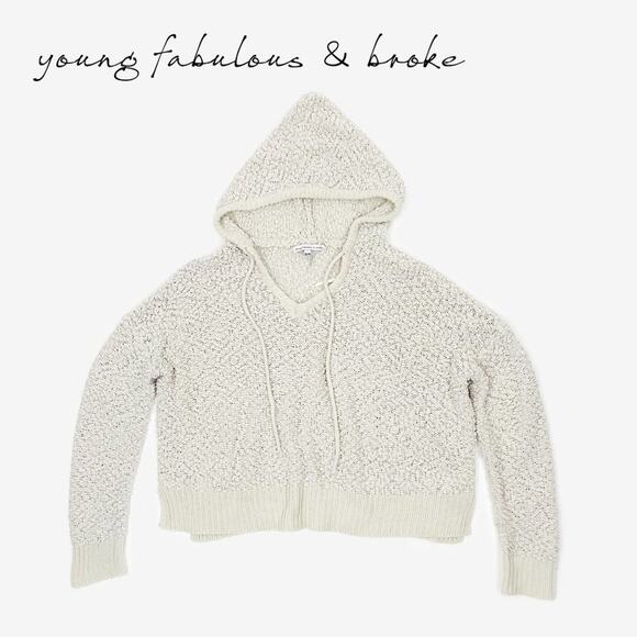Young Fabulous & Broke Popcorn Knit Hoodie Sweater Small Cream Clean Girl Comfy - Picture 15 of 15